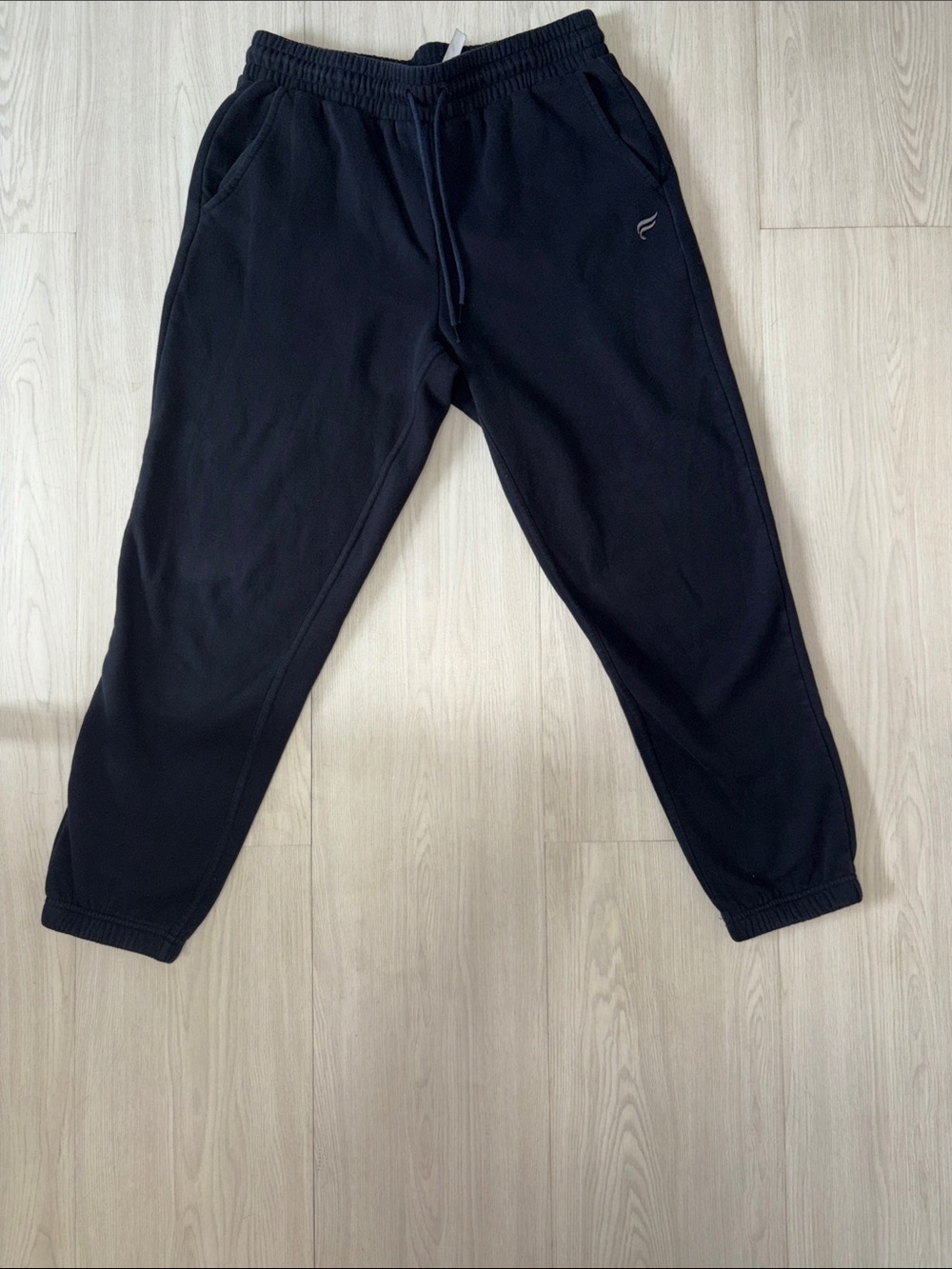 FABLETICS Black Fleece-Lined Sweatpants with Drawstring Waist